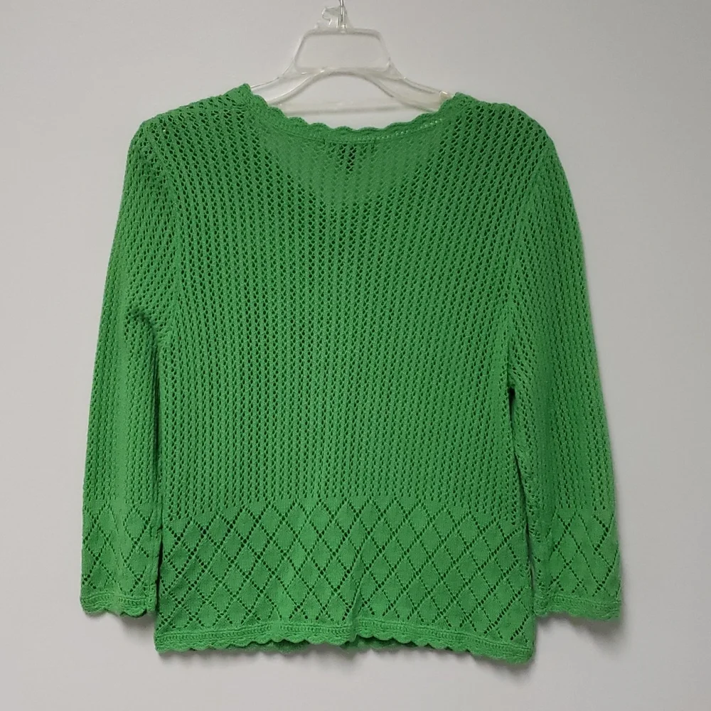 Vintage Open-knit Pointelle Green Cardigan Sweater‎ Size Small-Medium
